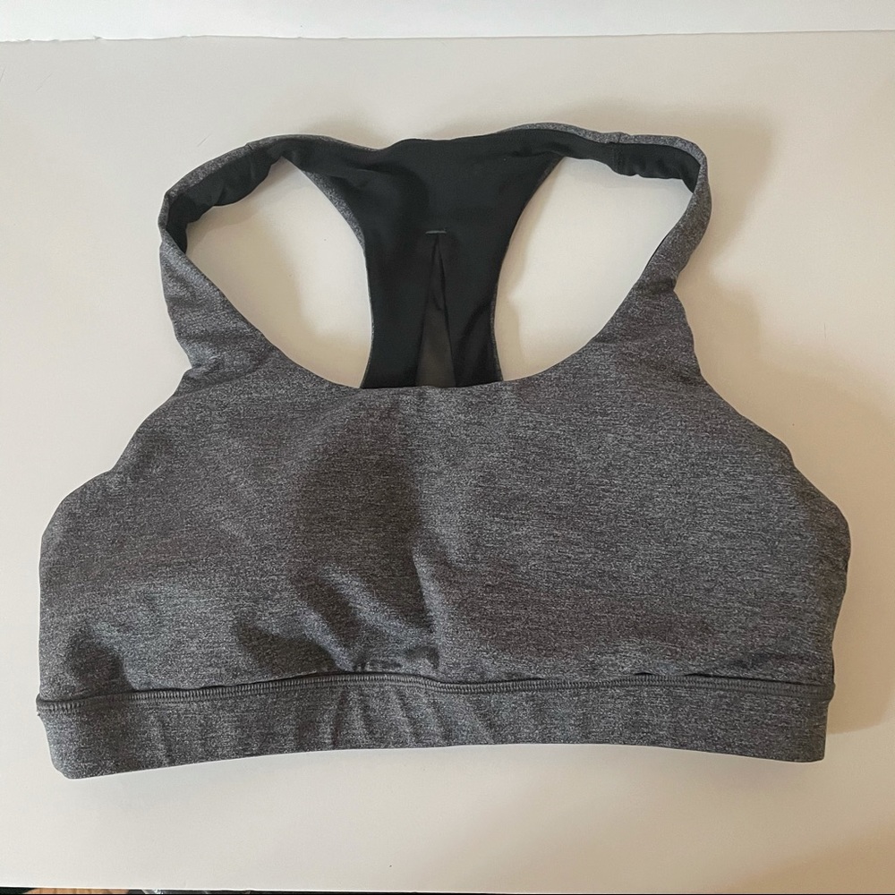 Heathered Gray Black 8 Invigorate Lululemon Mesh Racerback Sports Bra